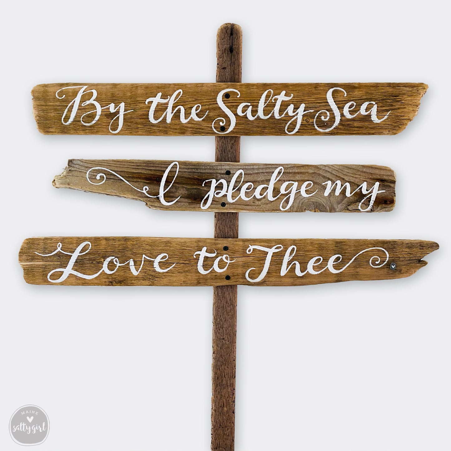 Personalized Coastal Wedding Signs | Custom Driftwood Signs on Post