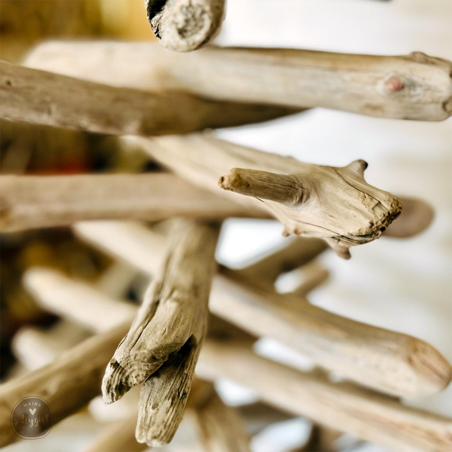 a close up of a bunch of driftwood sticks