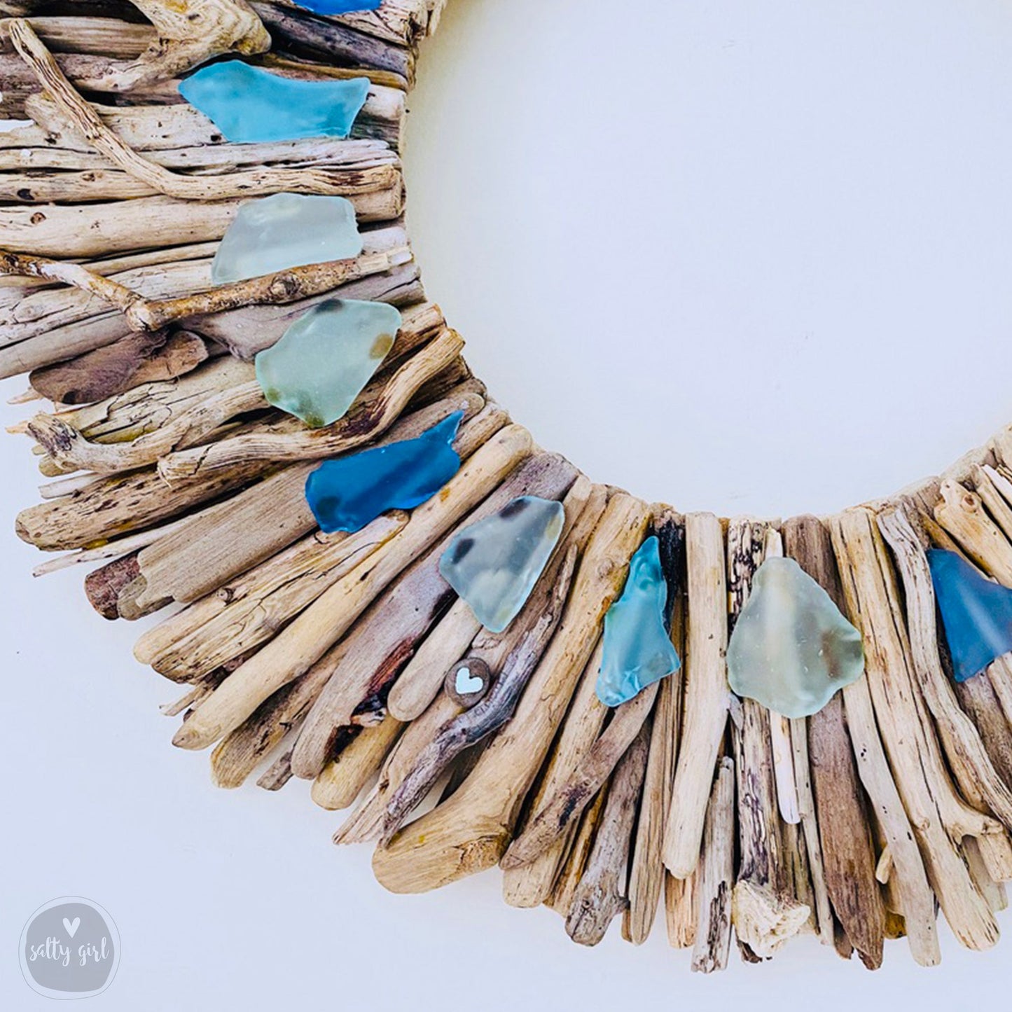 Driftwood Wreath with Aqua Turquoise & Light Blue Sea Glass Accents 12" - 16" - 20”