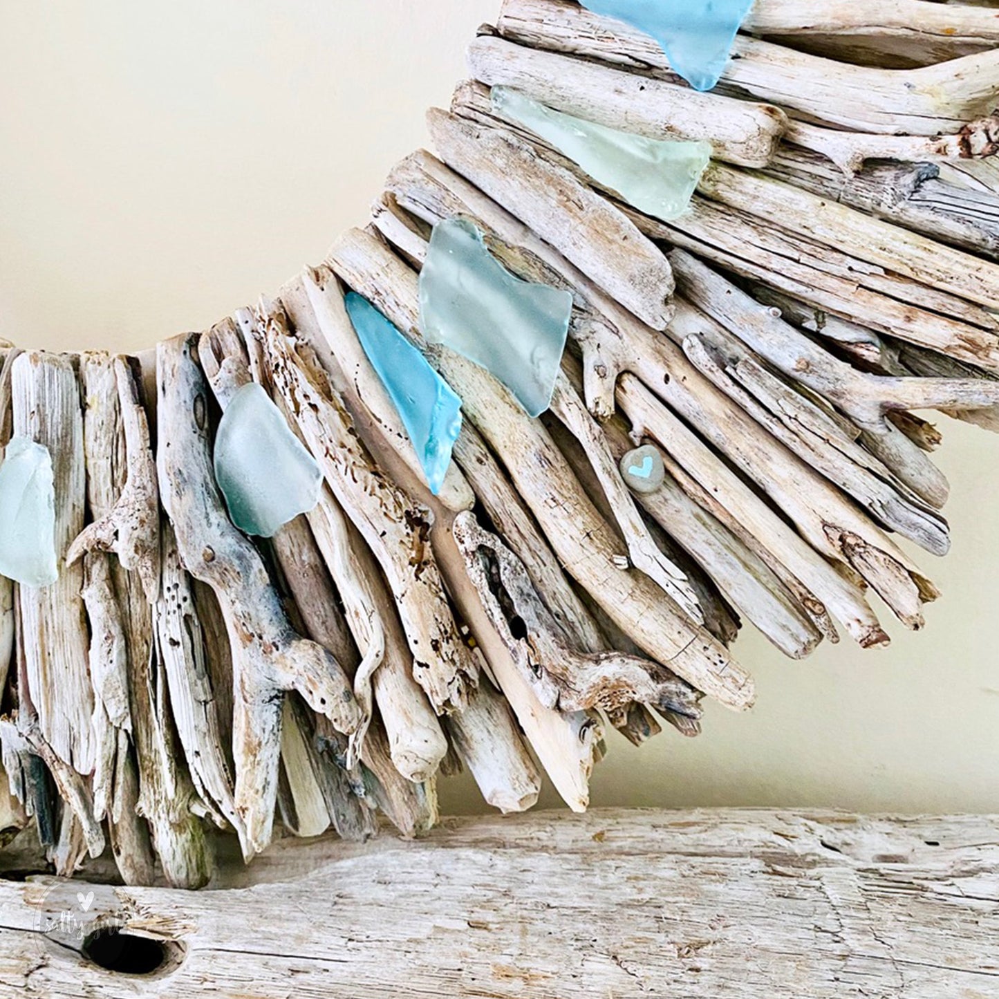 Maine Sun Bleached Driftwood Wreath with Subtle Blue & Green Sea Glass Accents - Sizes: 20" or 24"