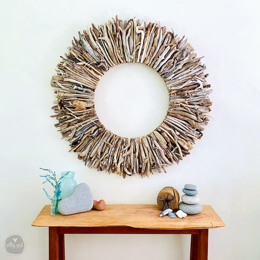 Driftwood Wreath Wall Decor with Natural Sun-Bleached Tones 30 - 42"