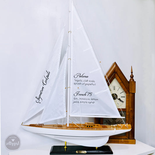 Hand-Lettered Model Sailboat Bar Menu – Custom Wedding Decor