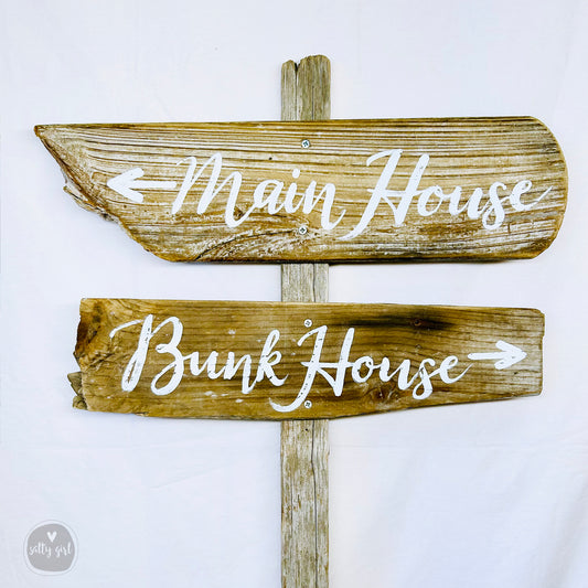Personalized Coastal Wedding Signs | Custom Driftwood Signs on Post