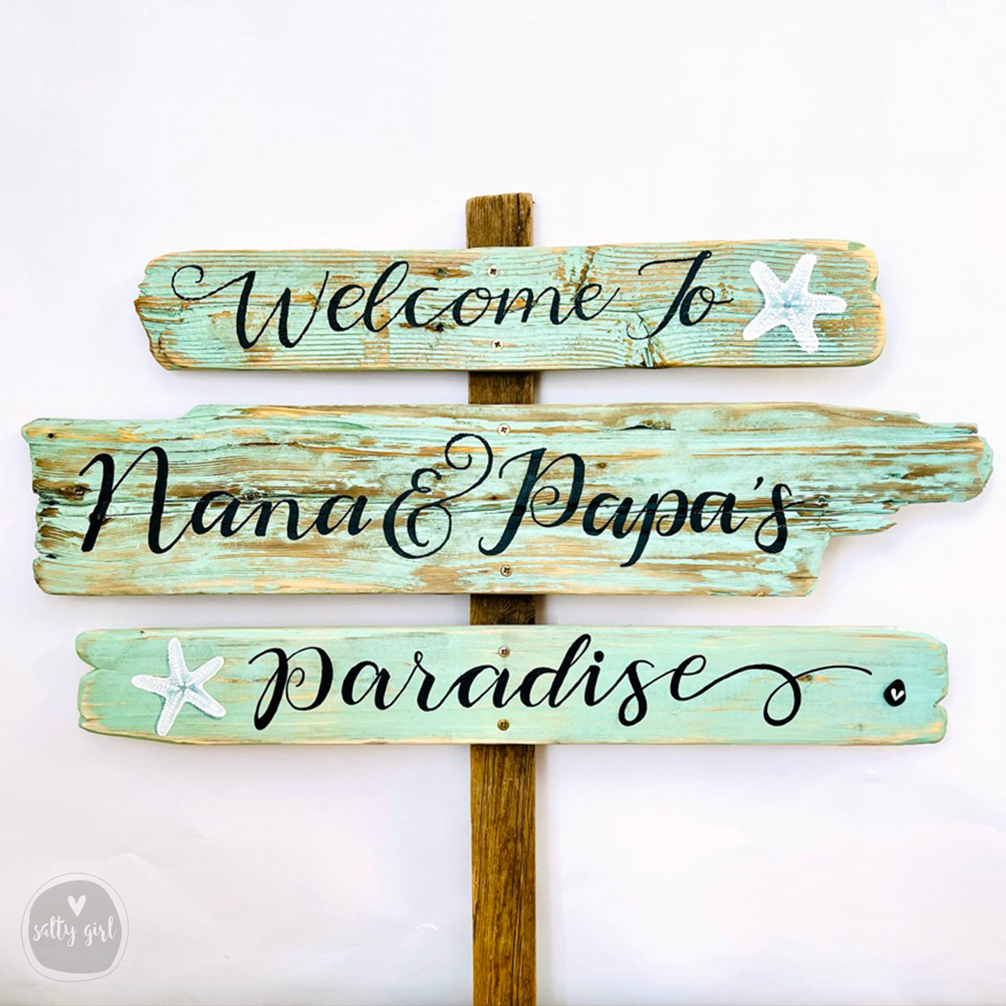 Personalized Coastal Wedding Signs | Custom Driftwood Signs on Post