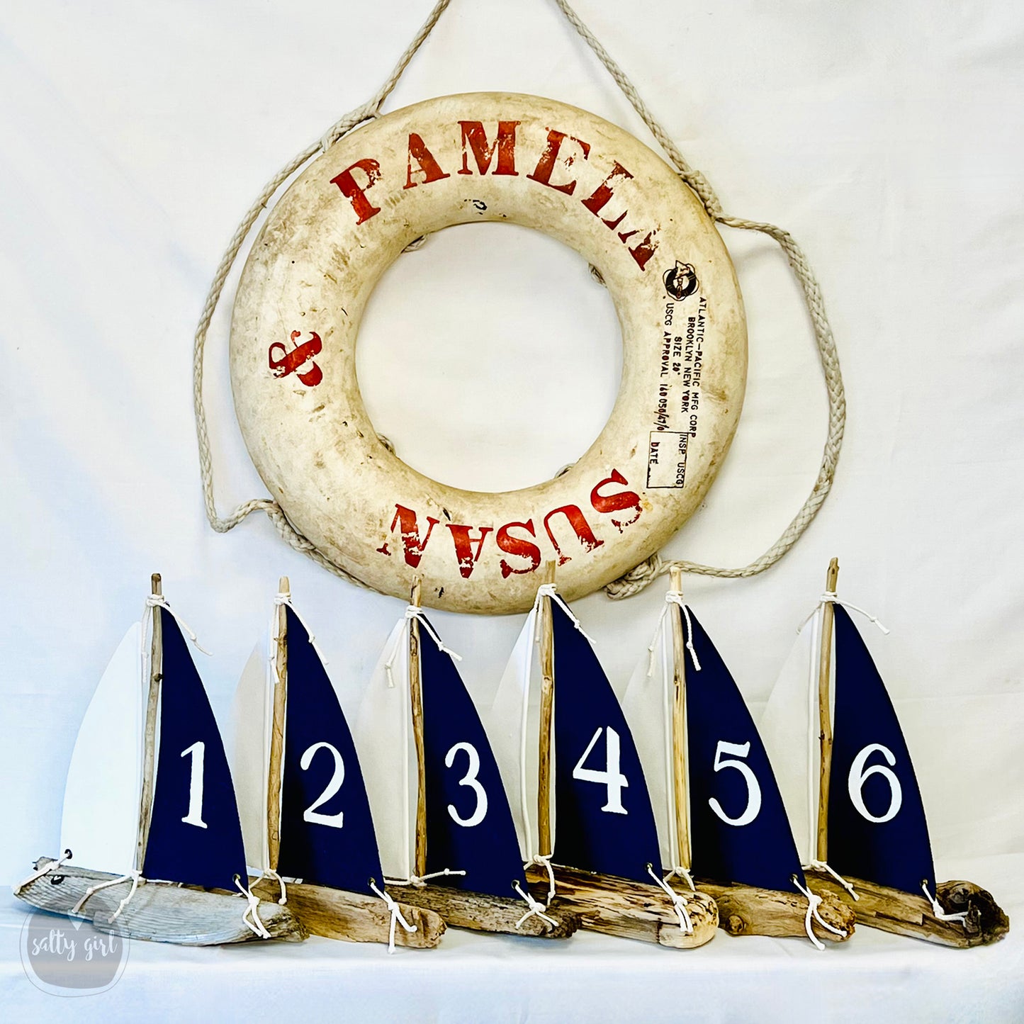 Nautical Sailboat Table Numbers | 14" Driftwood Sailboat Wedding Table Markers