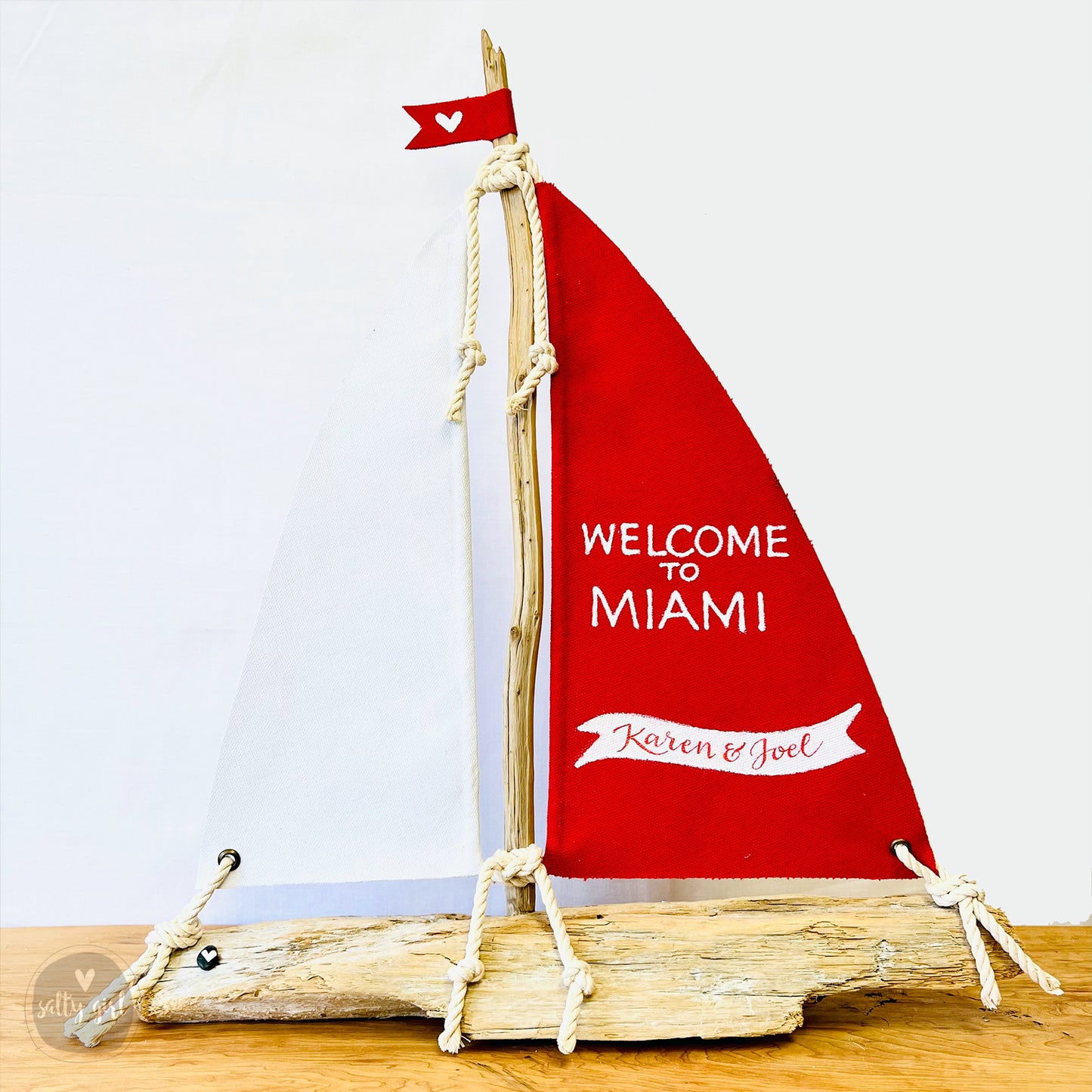 Sailboat Centerpiece - 16" Personalized Driftwood Sailboat for Wedding Table Decor