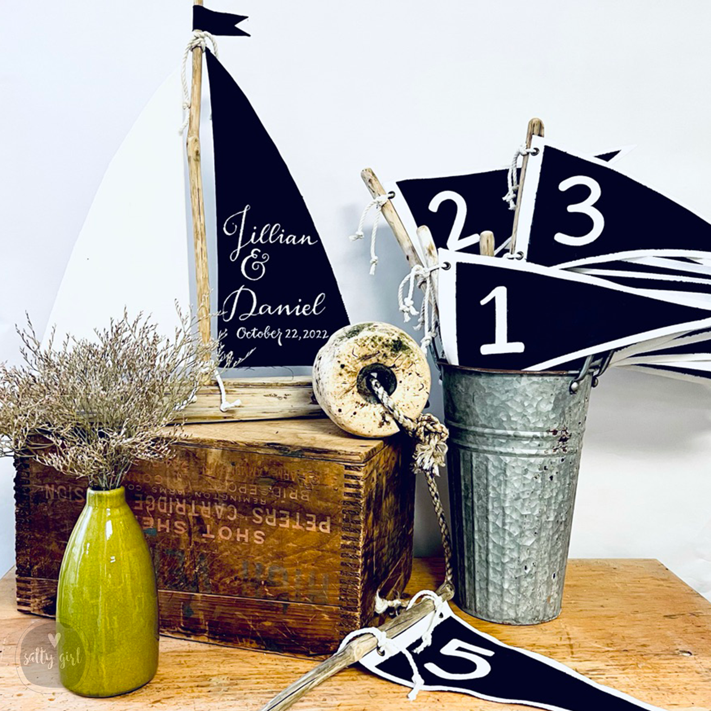 Centerpiece Pennant Flag | Wedding Table Number Flags | Wedding Table Markers | Nautical Wedding