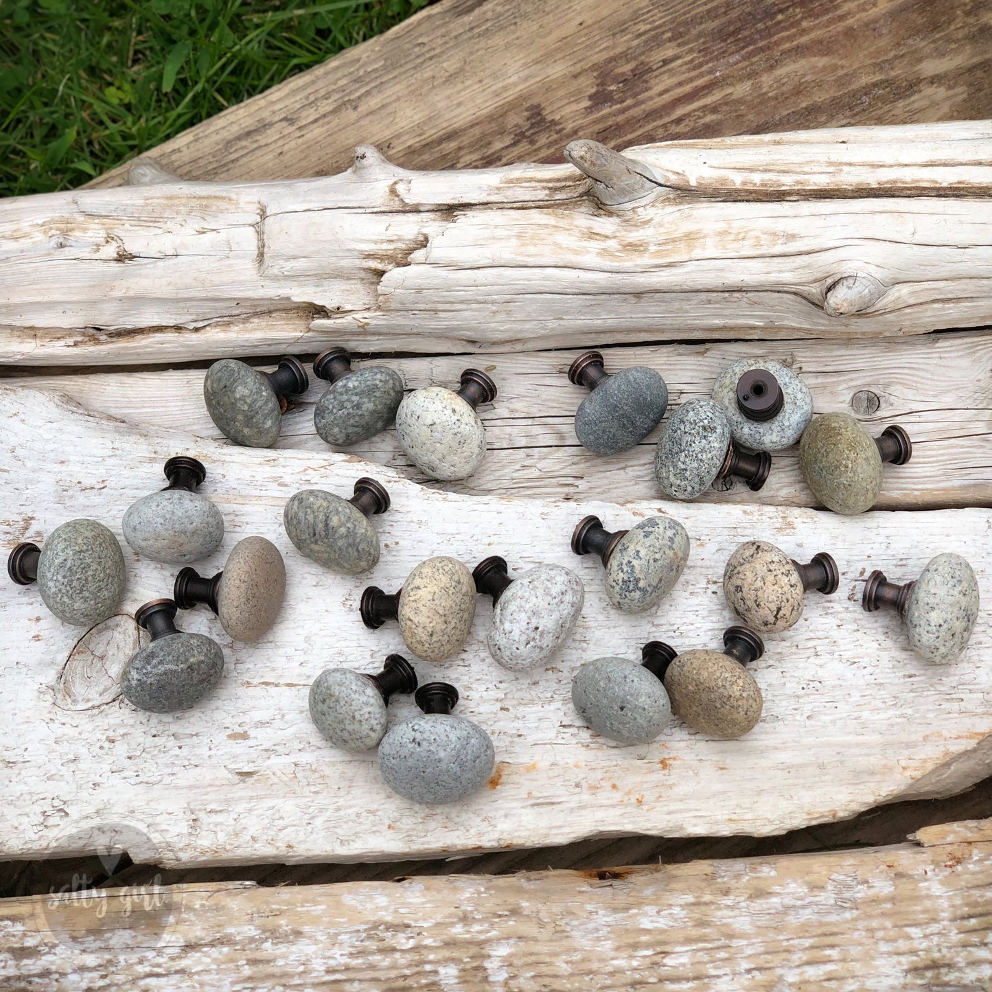Beach Stone Cabinet Knobs - Set of 2 Maine Beach Stone Drawer Pulls