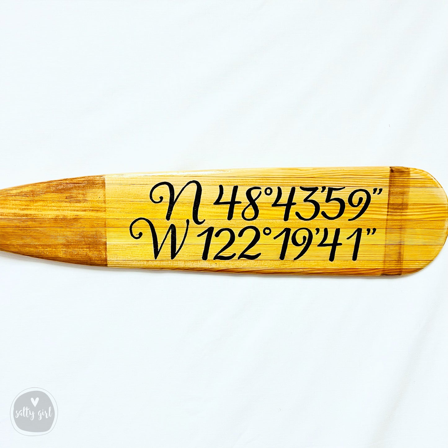 Painted Boat Oar with Custom Coordinates - Hand Painted Nautical Wooden Boat Paddle - Custom Wall Art