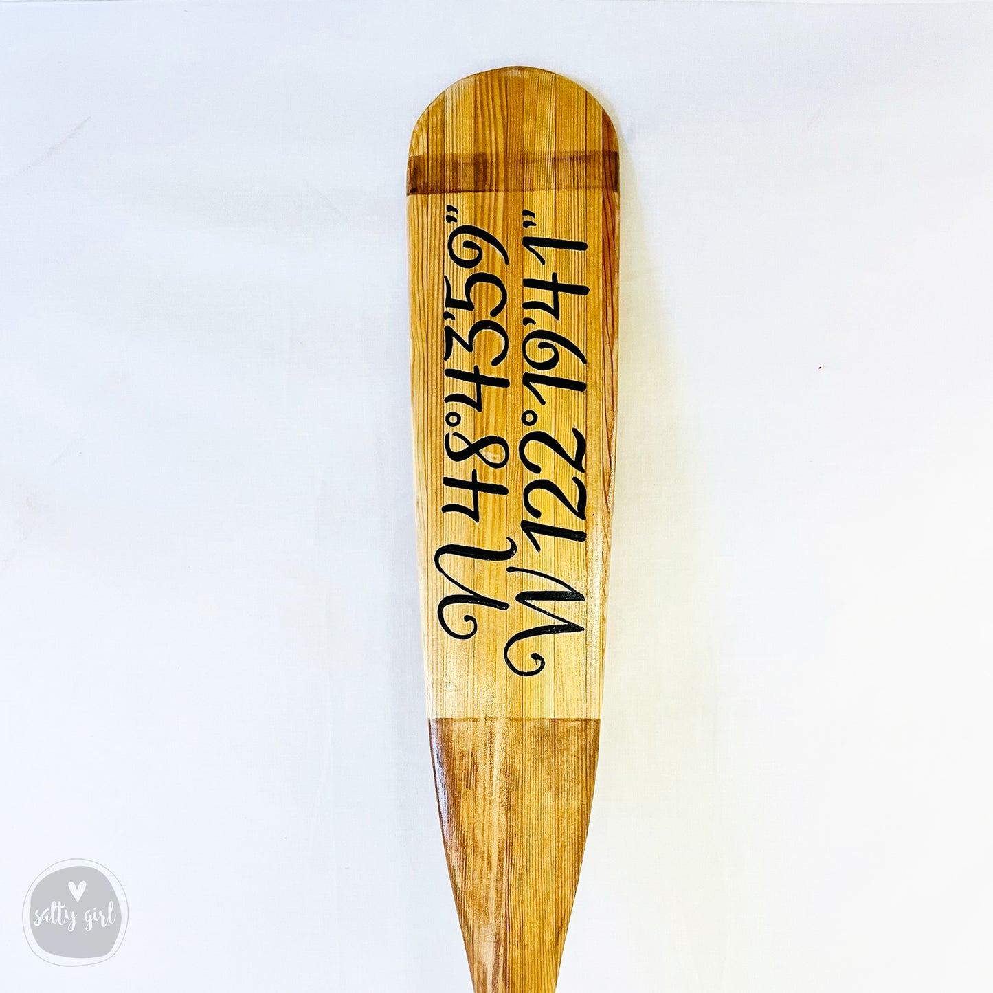 Painted Boat Oar with Custom Coordinates - Hand Painted Nautical Wooden Boat Paddle - Custom Wall Art