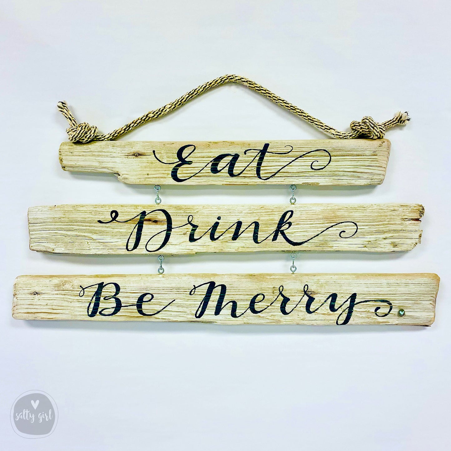 Custom 3-Tiered Driftwood Sign  - Personalized Sign with Fishing Rope Hanger - Hand Painted Sign