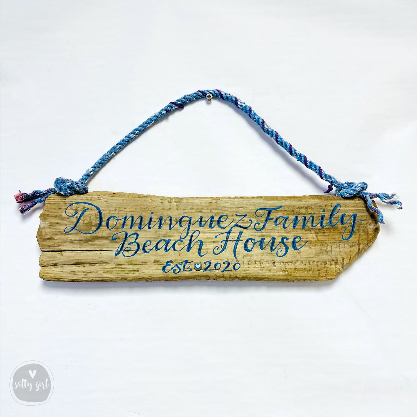 Custom Driftwood Sign - Personalized Sign with Fishing Rope Hanger - Beach Inspired Hand Lettered Sign