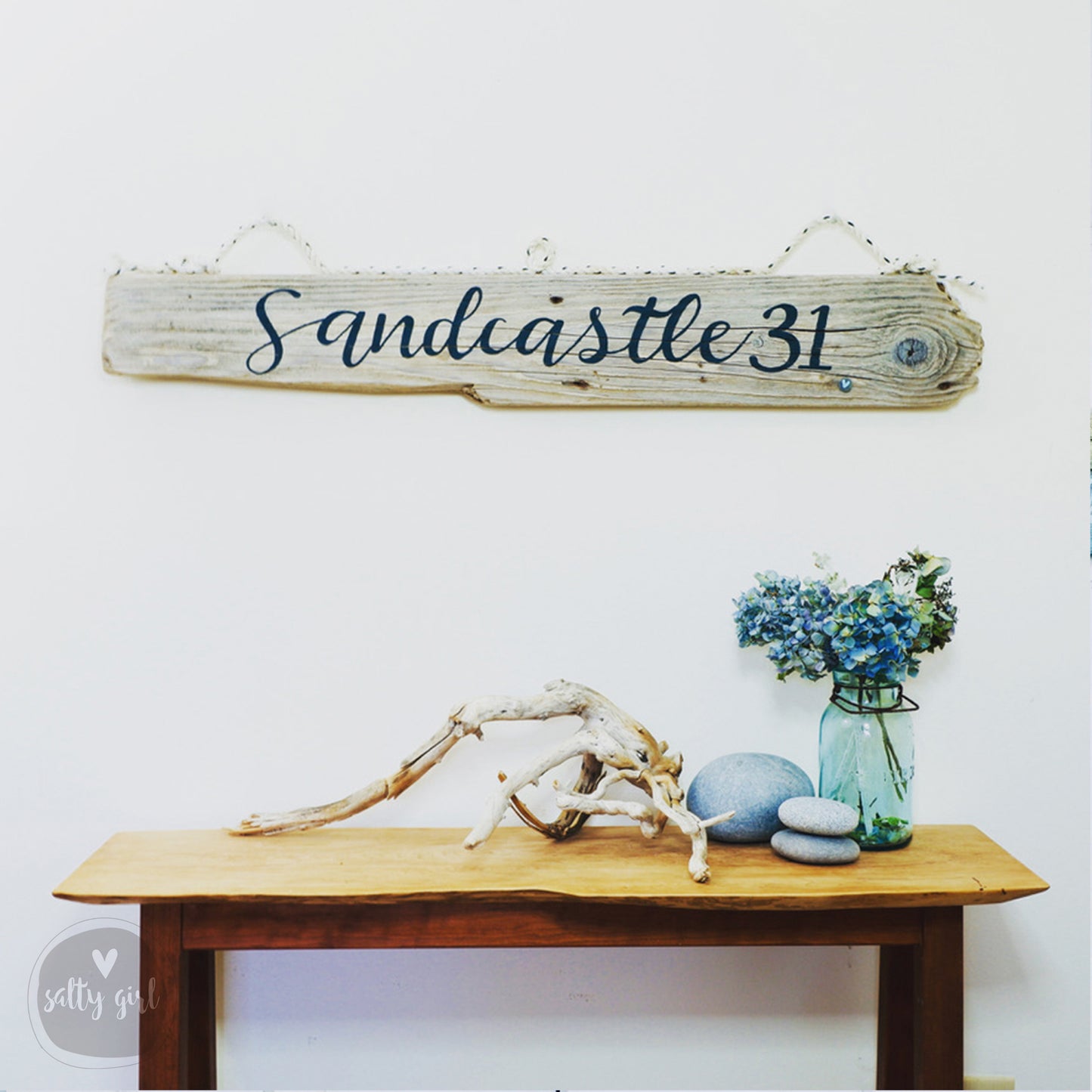 Custom Driftwood Sign with Double Hanger - Personalized Sign with Fishing Rope Hanger - Beach Themed Wall Art