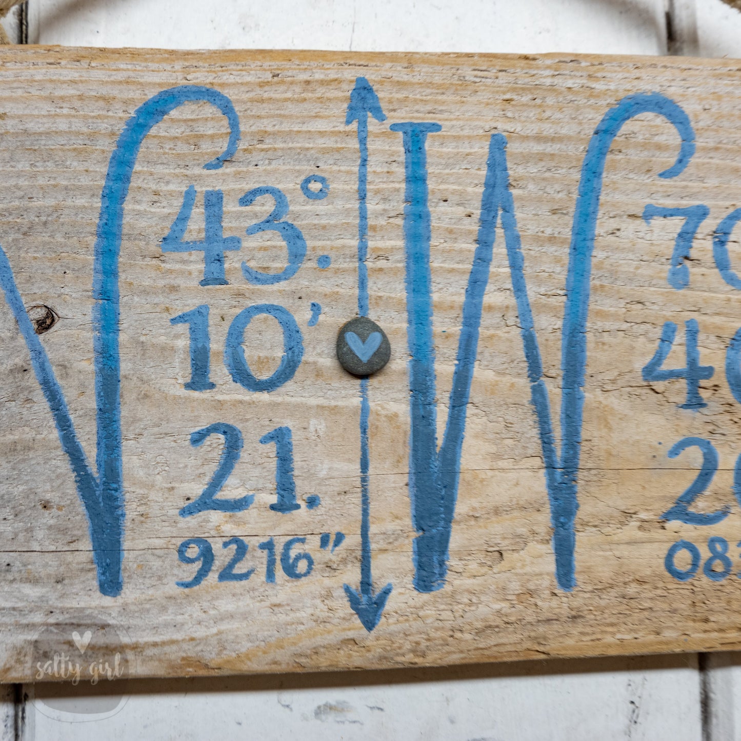 Custom Longitude & Latitude Driftwood Sign - Personalized Coordinates Sign  with Fishing Rope Hanger - Hand Painted Location Sign