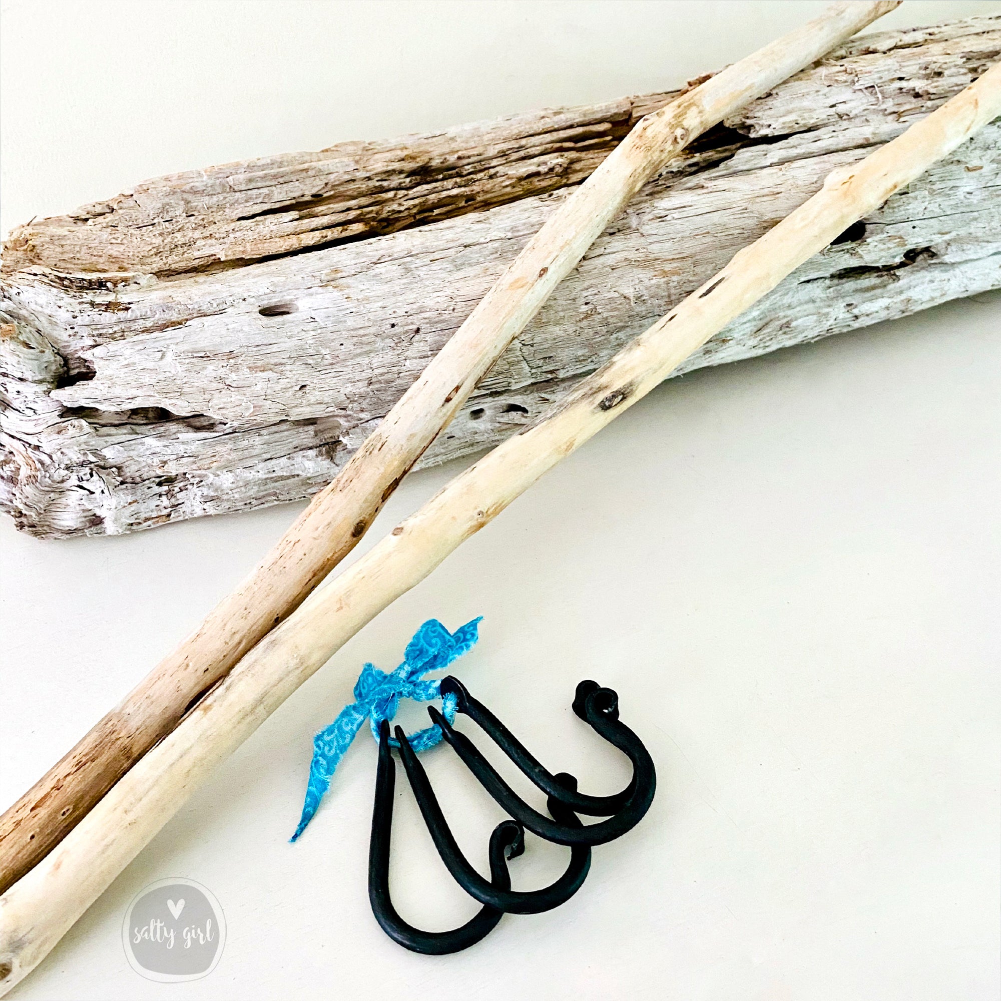 driftwood fishing pole Driftwood Curtain Rod with Wrought Iron Hooks 40-54” – Maine Salty Girl