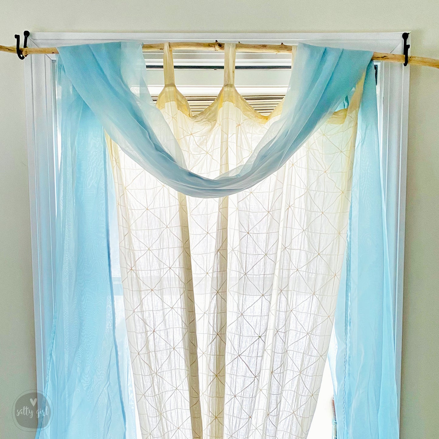 Driftwood Curtain Rod with Wrought Iron Hooks 40-54”