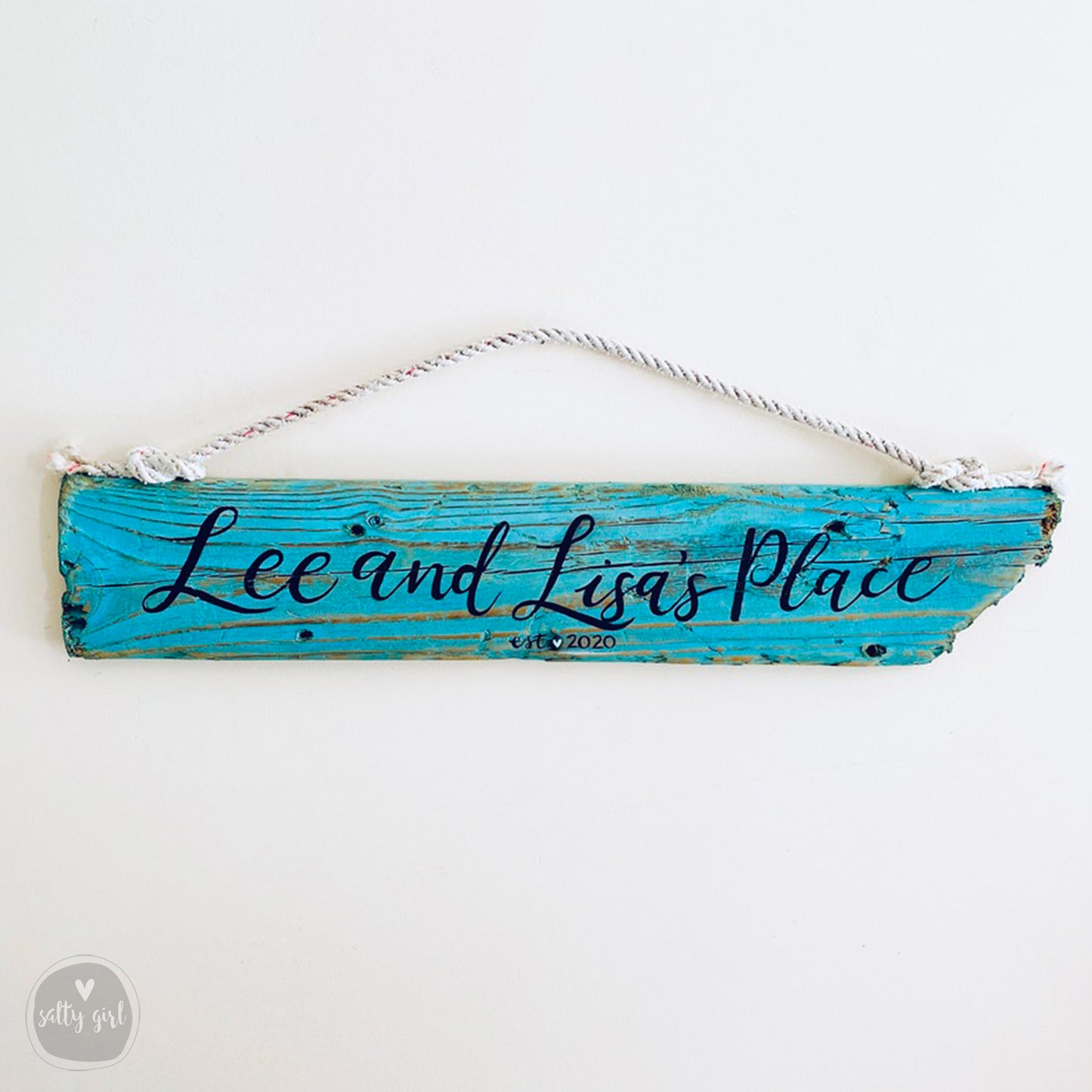 Custom Driftwood Sign - Personalized Sign with Fishing Rope Hanger - Beach Inspired Hand Lettered Sign