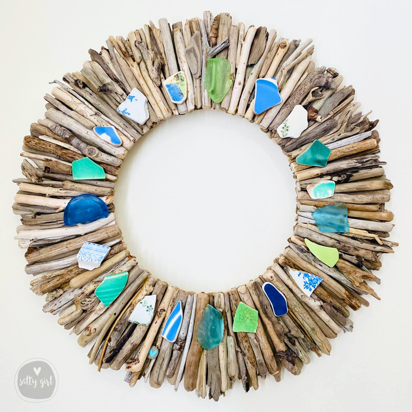 Driftwood Wreath - Boho Style with Beach Pottery and Sea Glass Accents - Sizes 12" - 16" - 20”