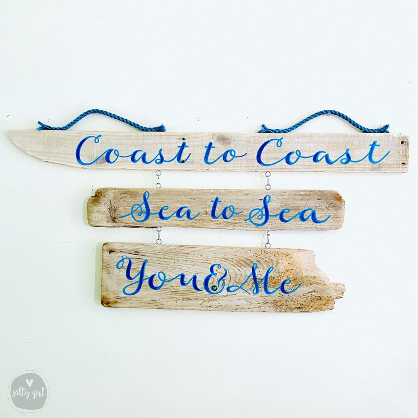 Custom 3-Tiered Driftwood Sign  - Personalized Sign with Fishing Rope Hanger - Hand Painted Sign