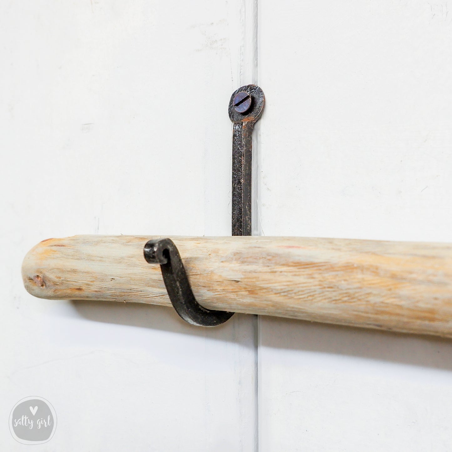 Driftwood Curtain Rod with Wrought Iron Hooks 40-54”