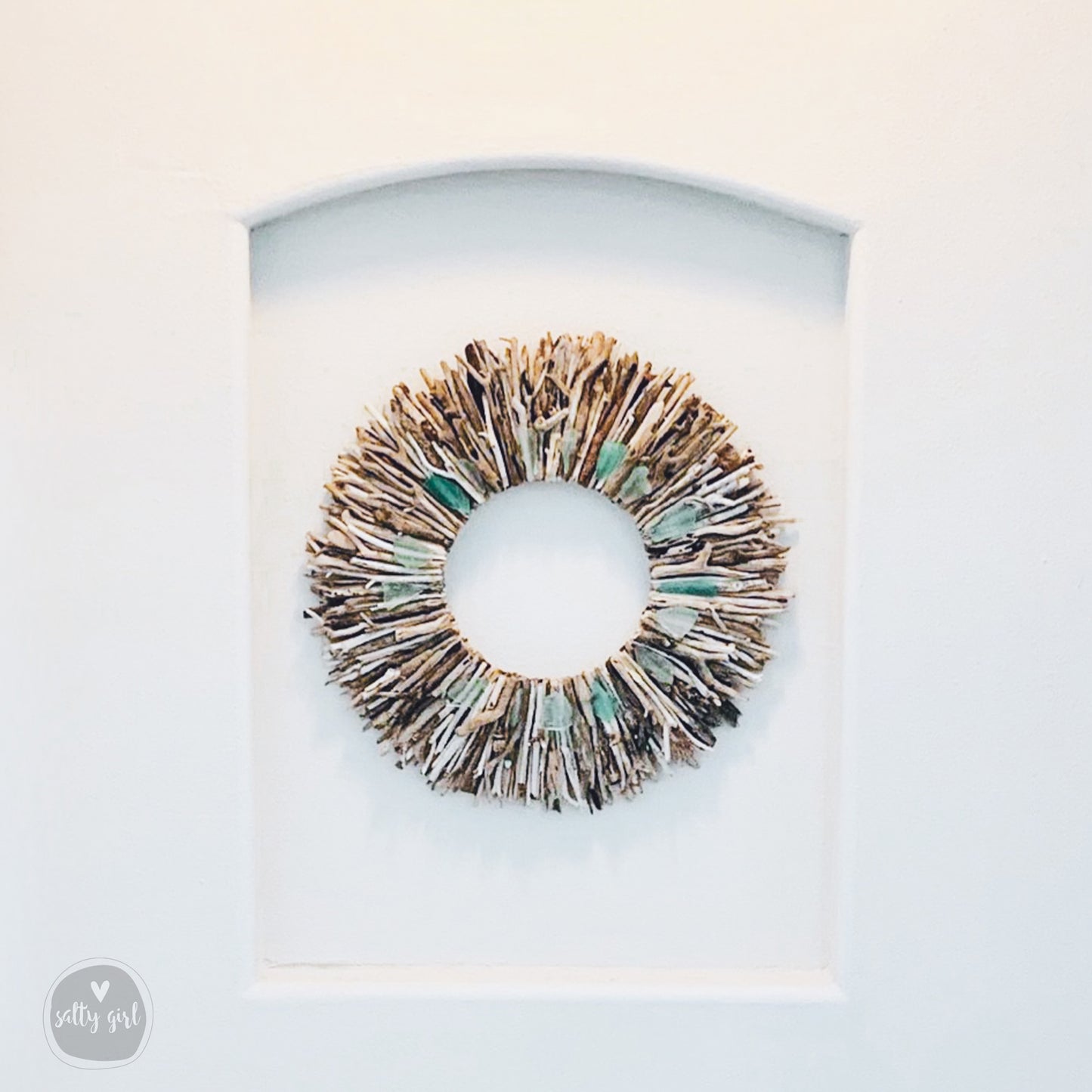 Driftwood Wreath with Shades of Aqua Sea Glass - Sizes 12" - 16" - 20”