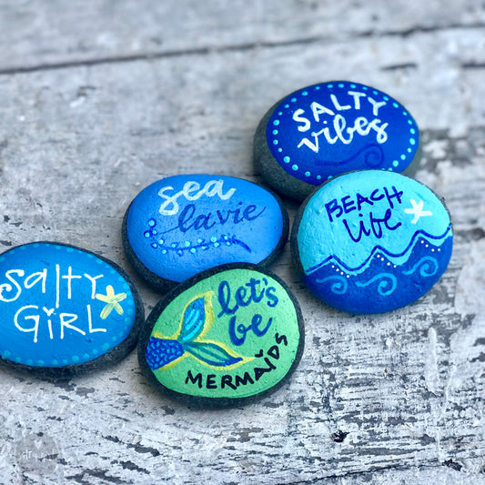Painted Beach Stones with Whimsical Designs - custom event favors