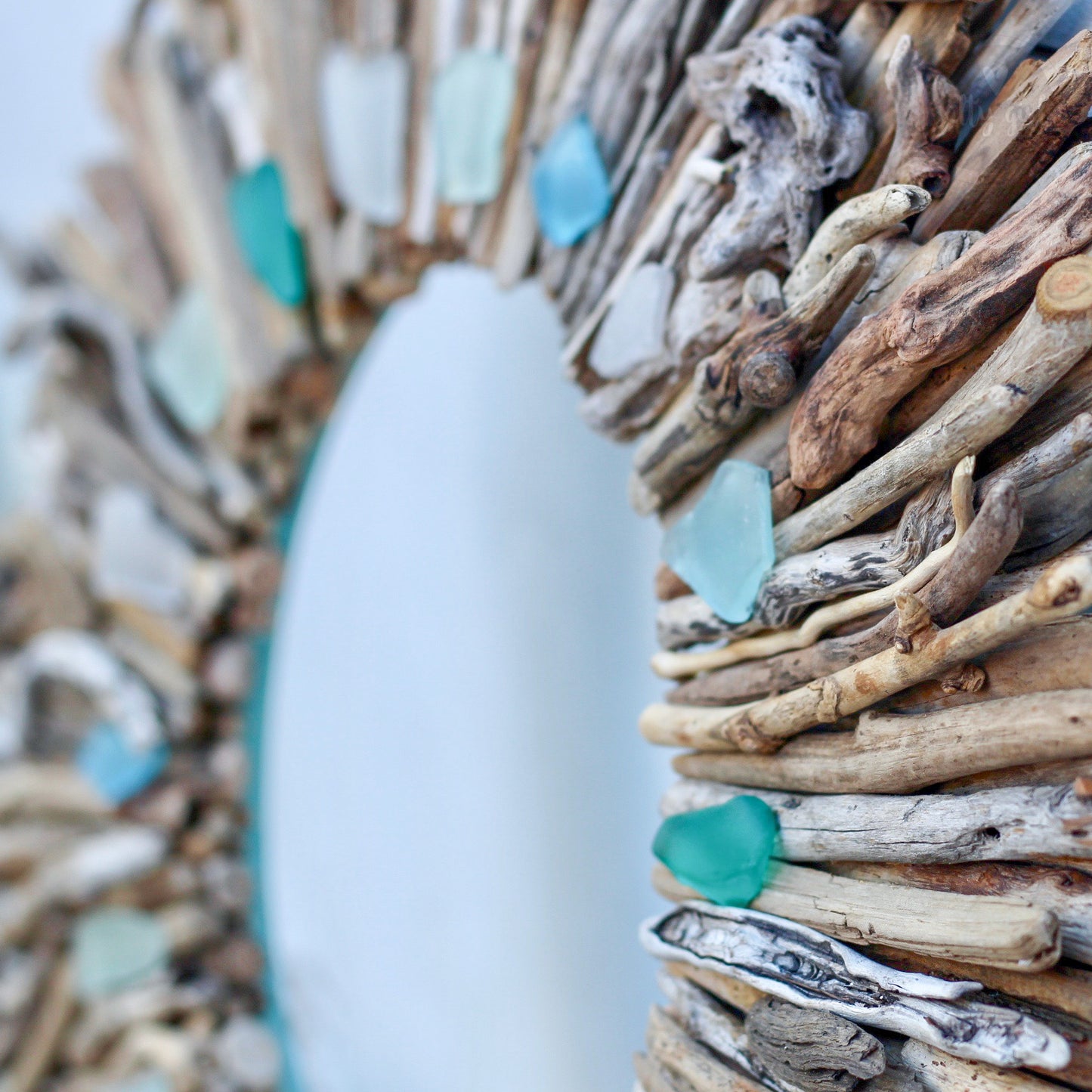 Driftwood Wreath with Shades of Aqua & Sea Foam Sea Glass - Sizes 12" - 16" - 20”