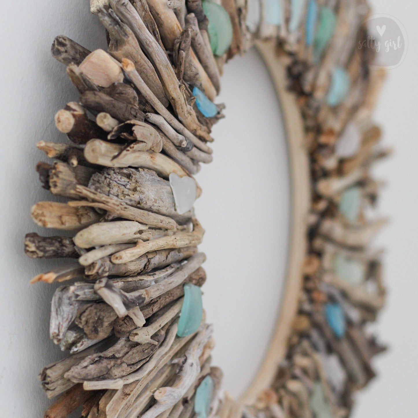 Driftwood Wreath with Shades of Aqua Sea Glass Accents - Sizes: 24" or 30"