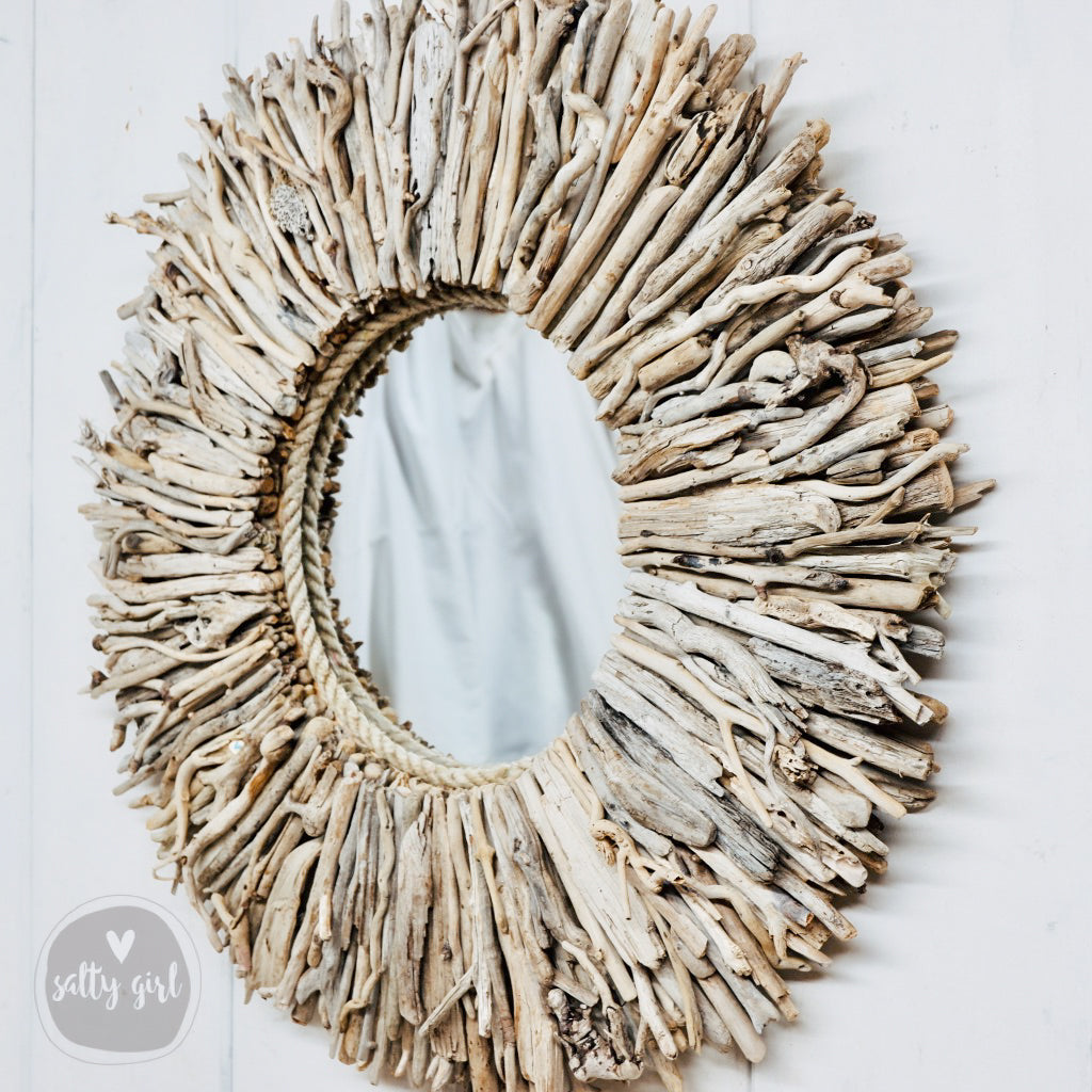 Driftwood Mirror 24-36" Wall Decor by Maine Artist Cherie Herne