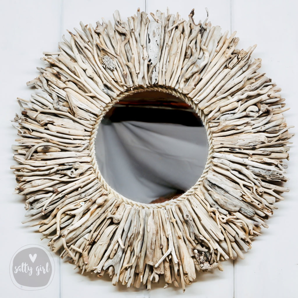Driftwood Mirror 24-36" Wall Decor by Maine Artist Cherie Herne