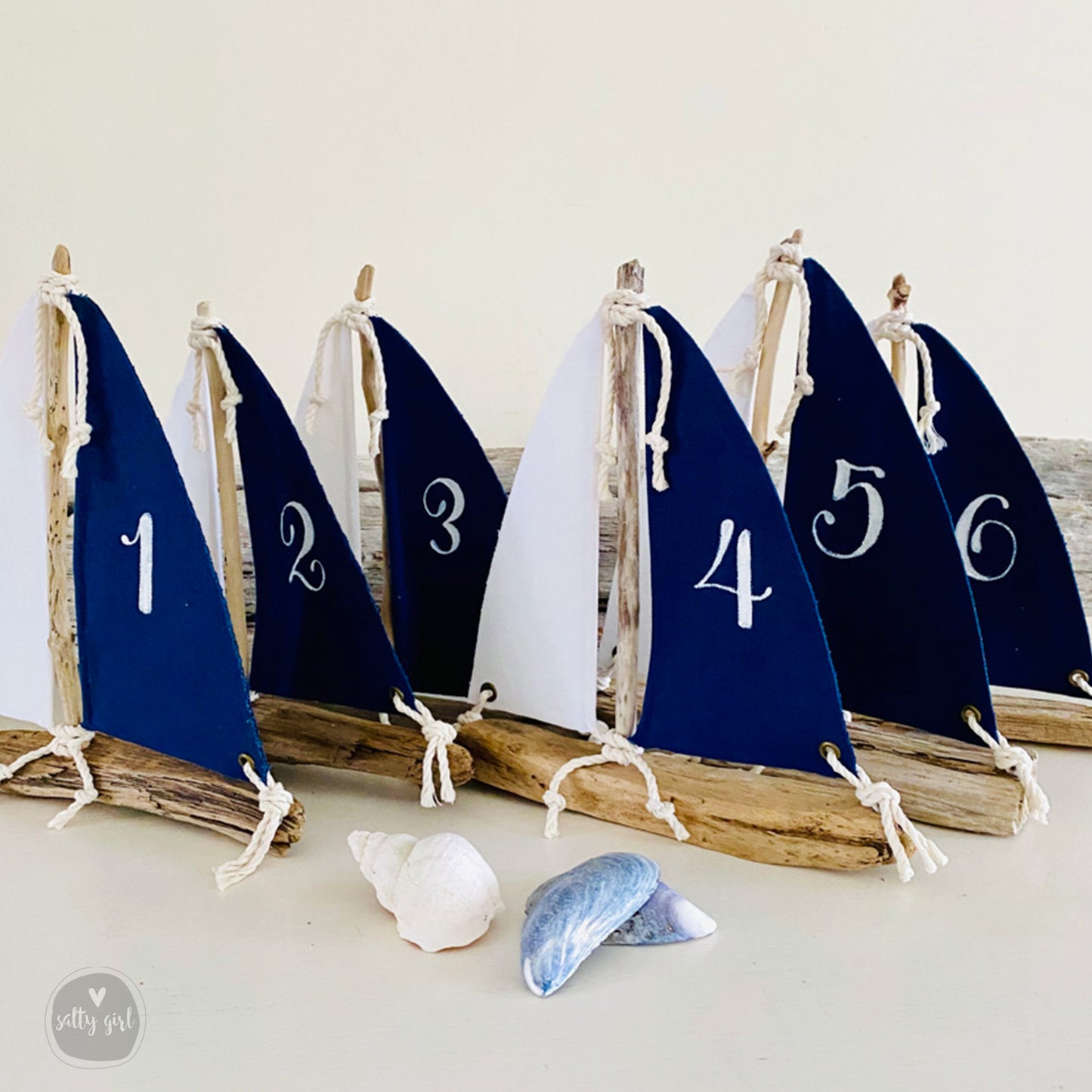 Nautical Sailboat Table Numbers | 14" Driftwood Sailboat Wedding Table Markers