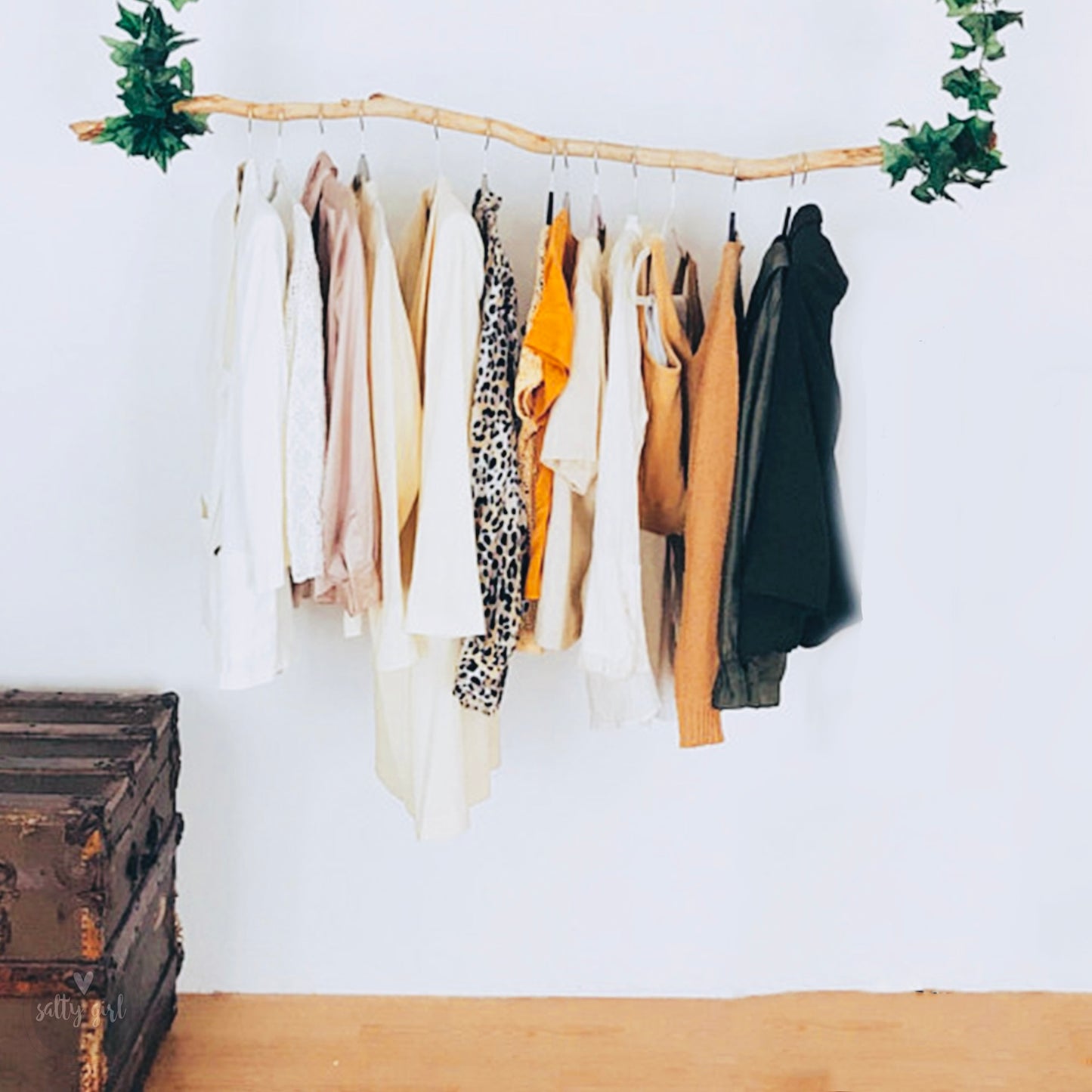 Driftwood Branch Clothes Rack | 36-72" Driftwood Rod with Fishing Rope Hanger