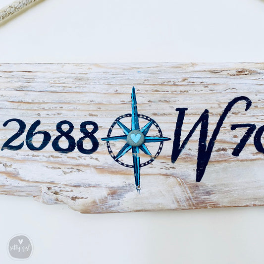 Custom Driftwood Longitude & Latitude Sign - Wooden Coordinates Sign with Graphics - Personalized Location Sign with Rope Hanger