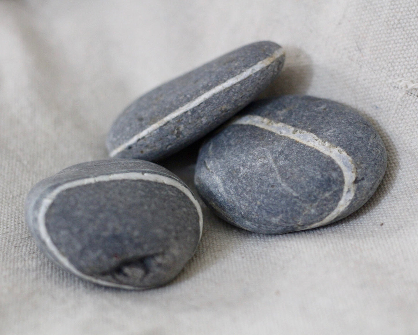 Lucky Wish Stones - 10 Maine Beach Stones with Single White Ring 2-2.5"