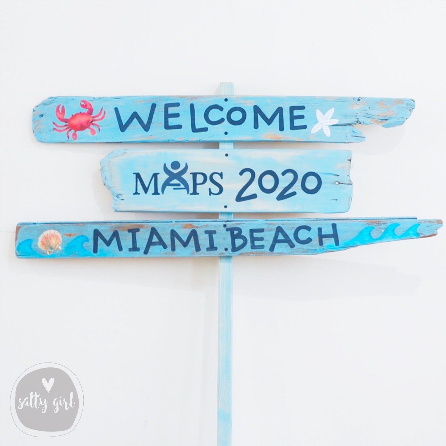 Custom Driftwood Mileage Sign with Hand Painted Graphics on Post - 1-5 Signs - Personalized Stacked Wooden Directional Sign