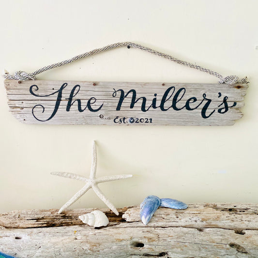 Custom Outdoor Driftwood Sign - Personalized Wooden House Sign with Rope Hanger - Summer Cottage Sign