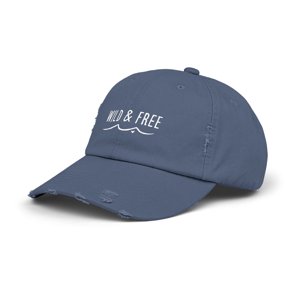 Distressed Dad Hat – Coastal Style Cap With Wild & Free Embroidered