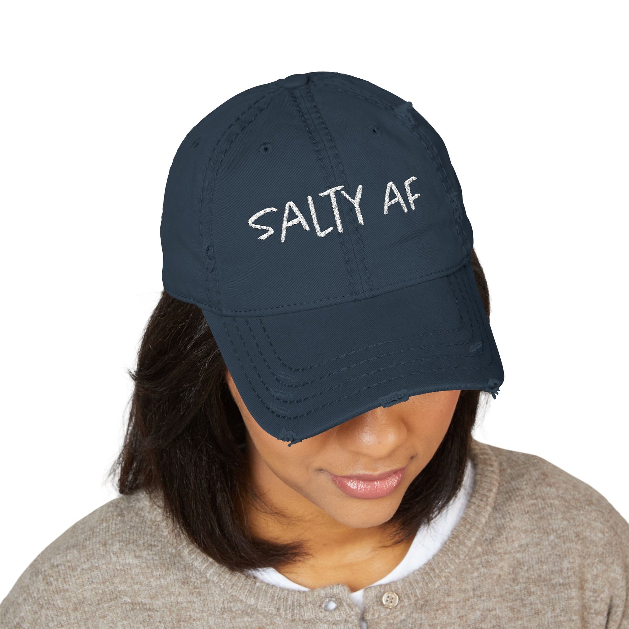 Salty AF Distressed Dad Hat — Embroidered Vintage Baseball Cap