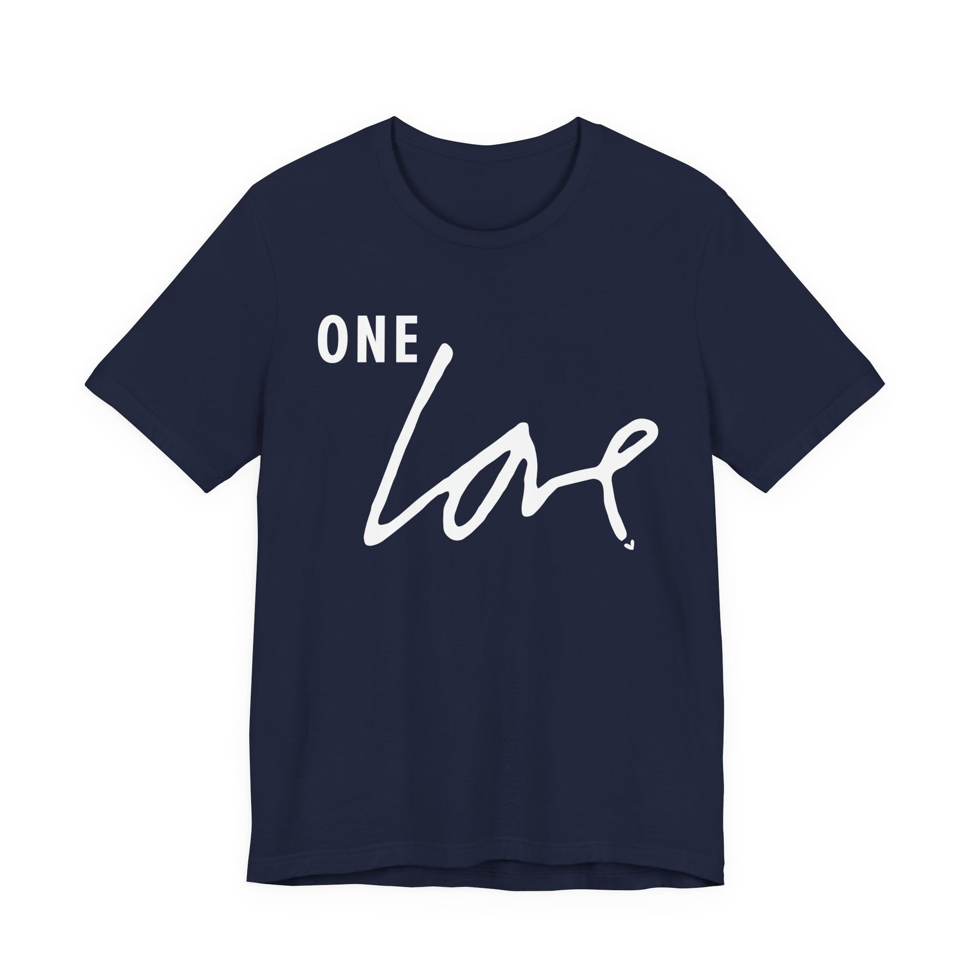 A navy blue Maine Salty Girl t-shirt with the text "ONE LOVE" printed in white on it.