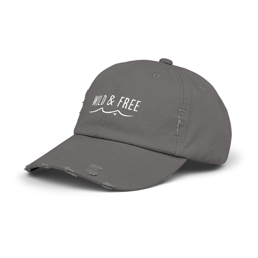 Distressed Dad Hat – Coastal Style Cap With Wild & Free Embroidered