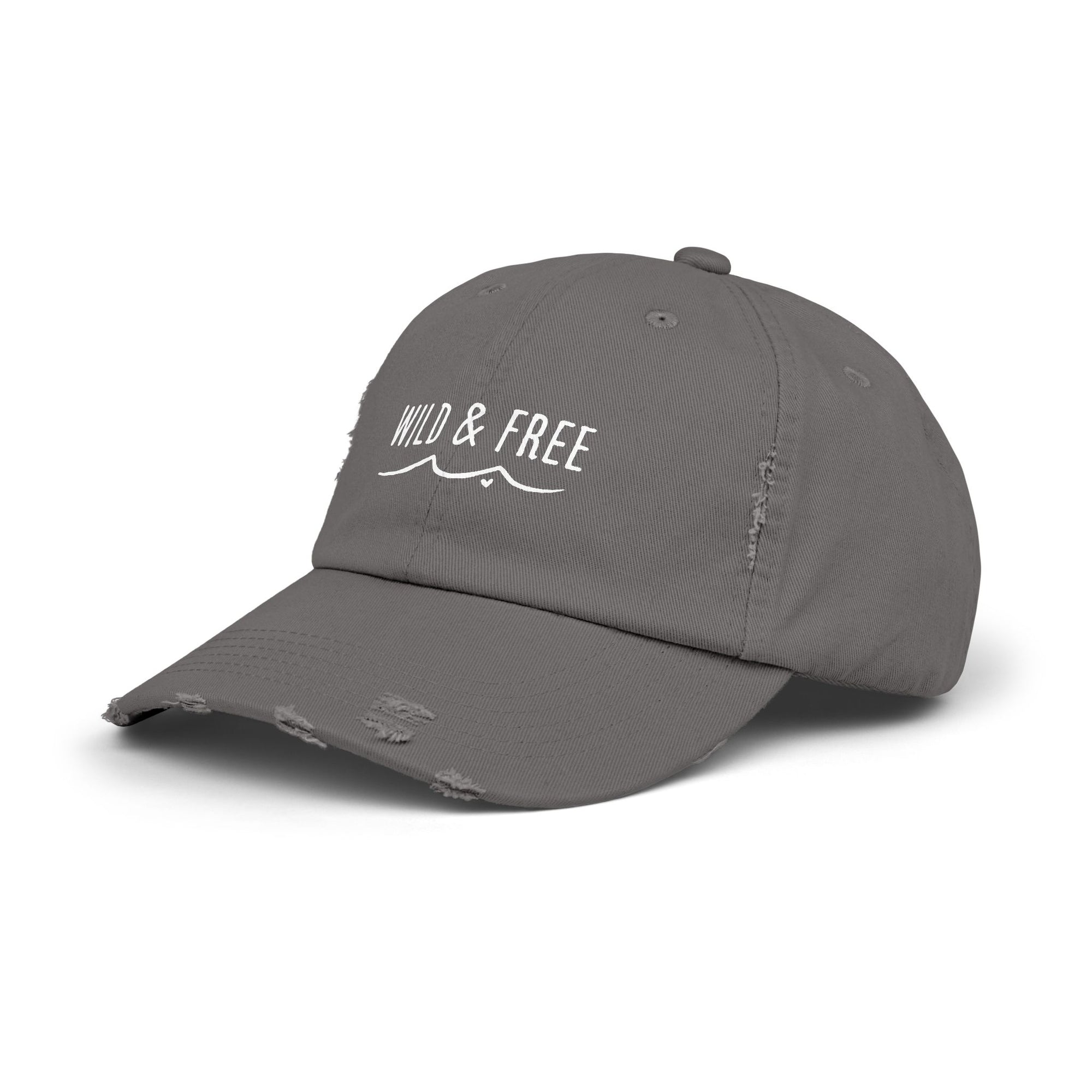 Distressed Dad Hat – Coastal Style Cap With Wild & Free Embroidered