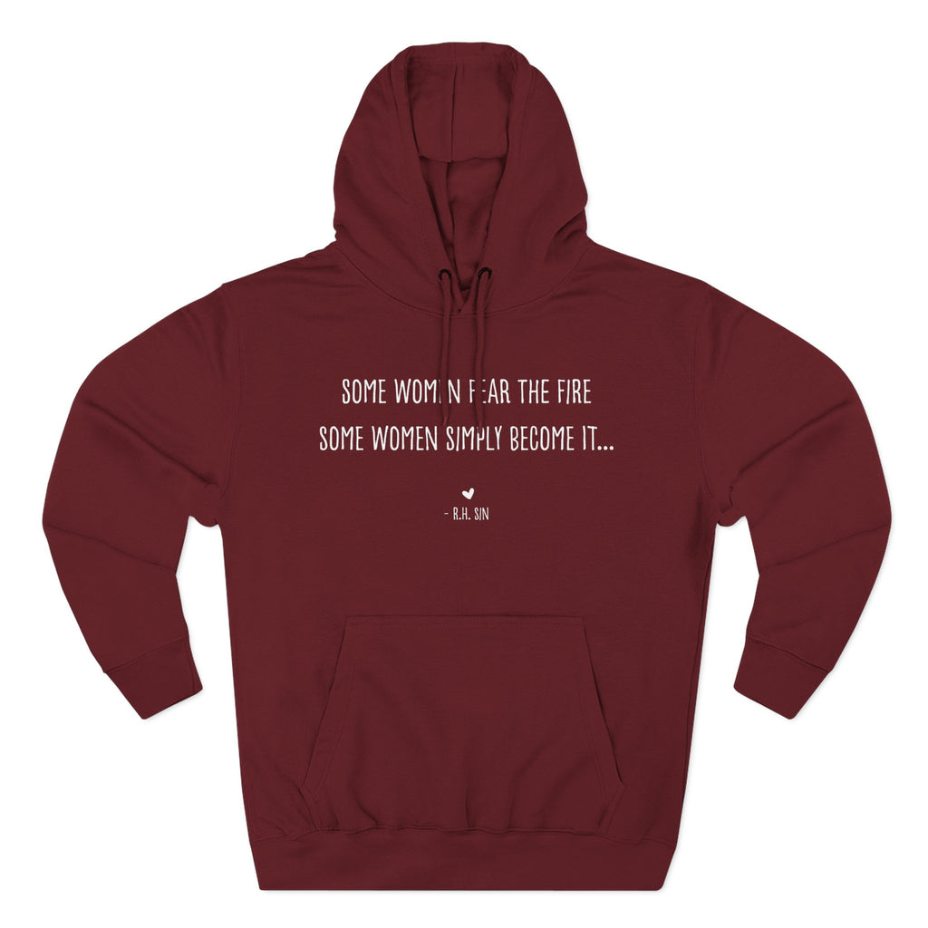 A maroon Maine Salty Girl hoodie with a quote printed on it.