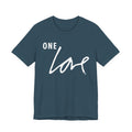 A dark blue Maine Salty Girl t-shirt with the text "ONE LOVE" printed in white on it.