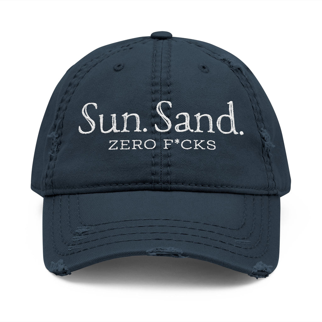 Embroidered 'Sun. Sand. Zero F*cks.' Distressed Dad Hat — Beachy Vintage Baseball Cap
