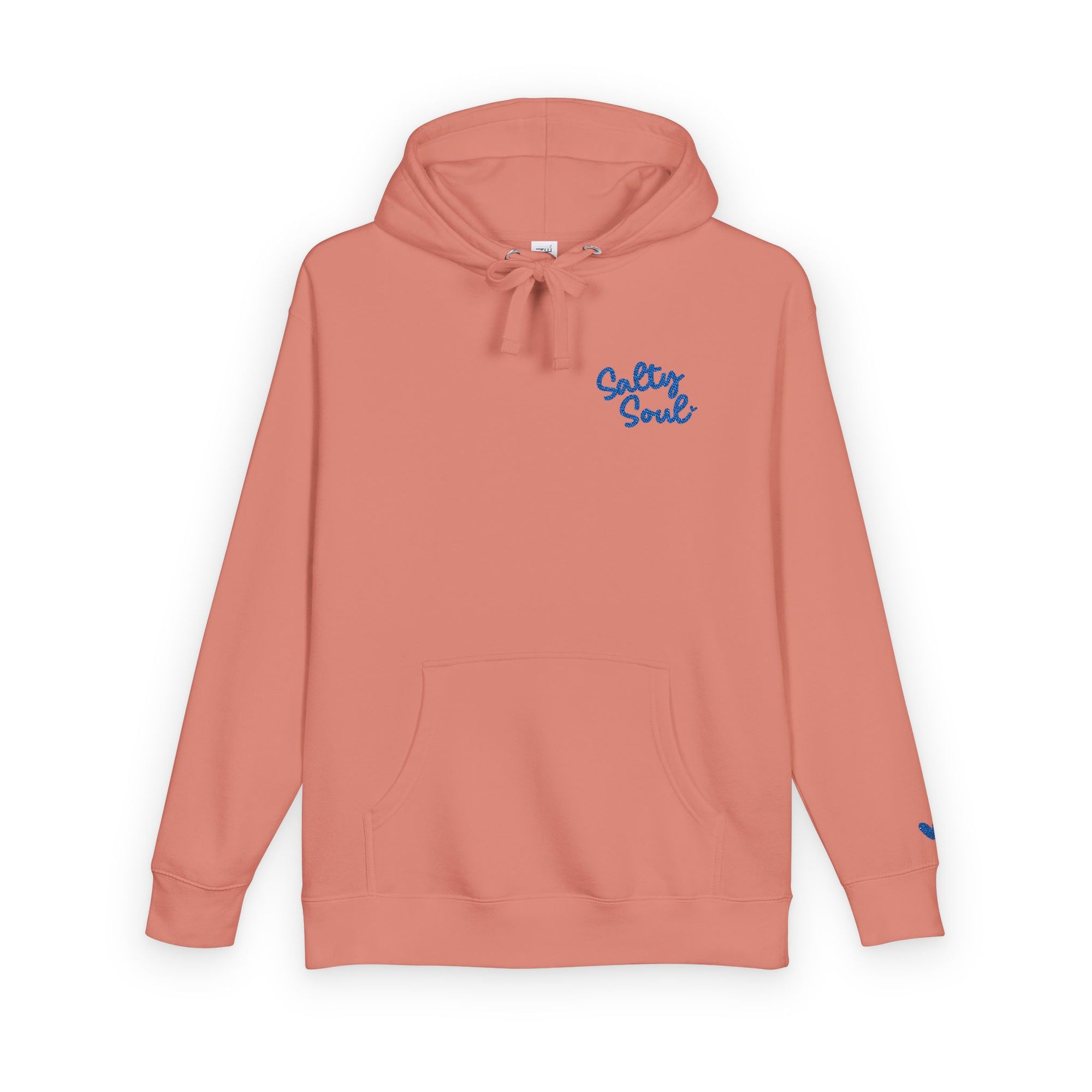 Salty Soul Embroidered Long Fleece Hoodie – Cozy Pullover With Adjustable Hood & Kangaroo Pocket