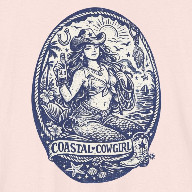 Coastal Cowgirl Tee – Lightweight Cotton Graphic T-Shirt With Mermaid Cowgirl Design