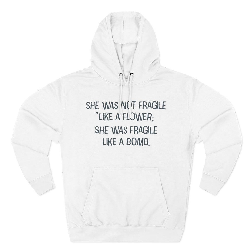 A white Maine Salty Girl hoodie with text printed on it.