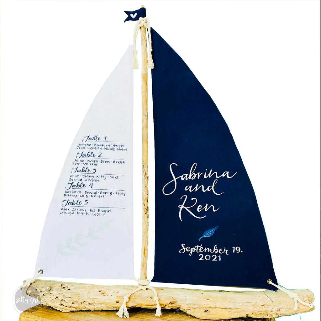 a small sailboat with a menu on it