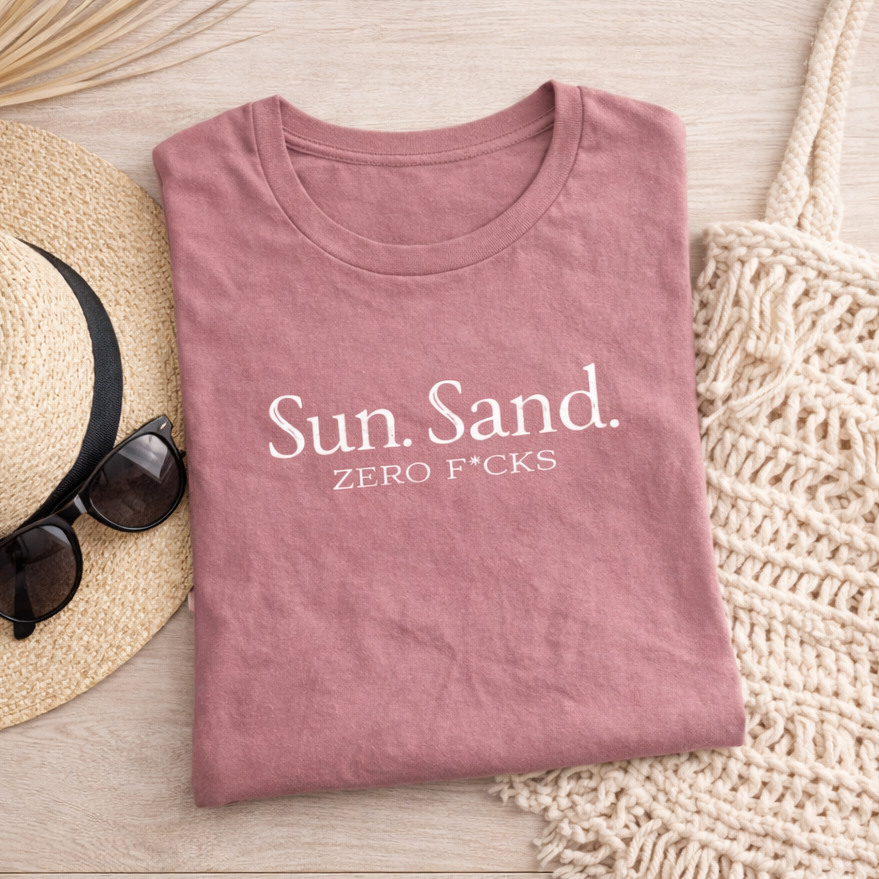 Women's Beach Shirt - Sun Sand Zero F*cks Tee | Soft Cotton, Relaxed Fit