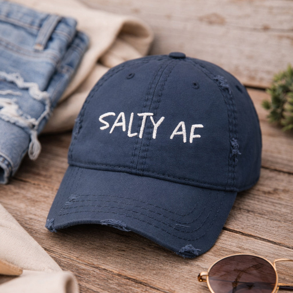 Salty AF Distressed Dad Hat — Embroidered Vintage Baseball Cap